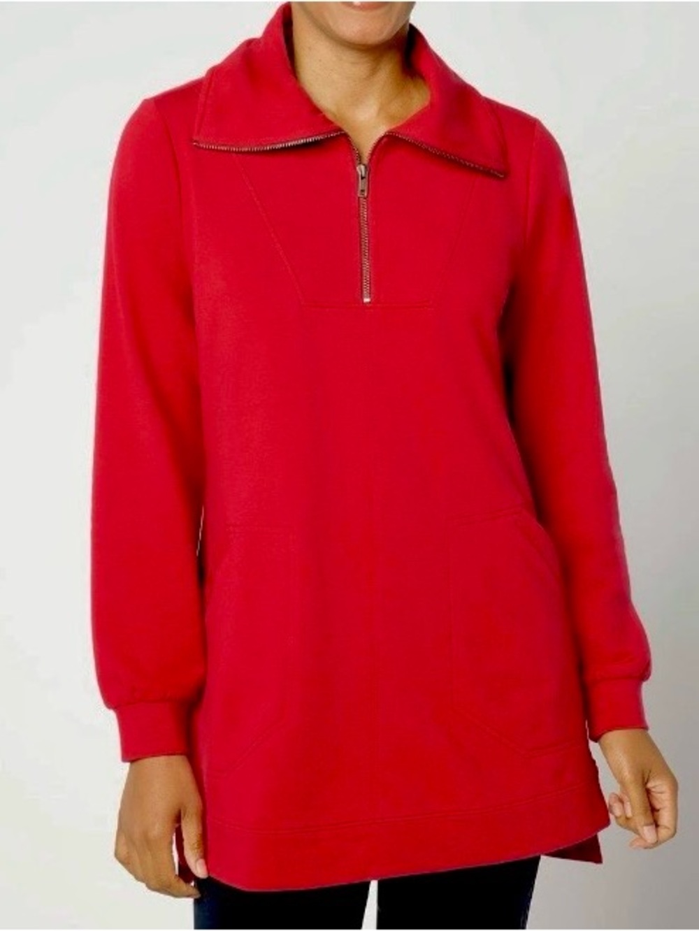 New Joan Rivers Classics Collection Women's French Terry Red Tunic Top / small